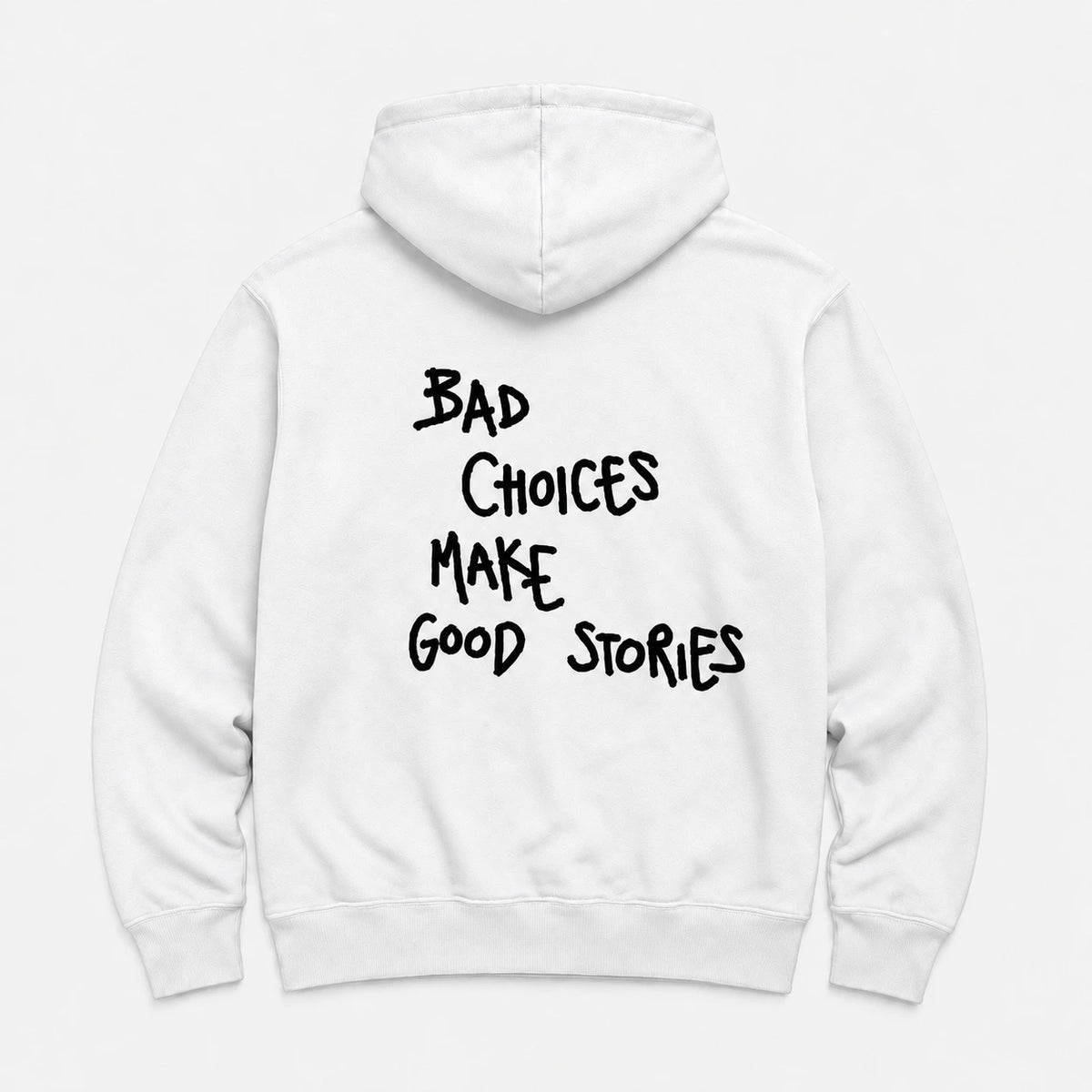 BAD CHOICES MAKES GOOD STORIES - HOODIE — Biały — tył