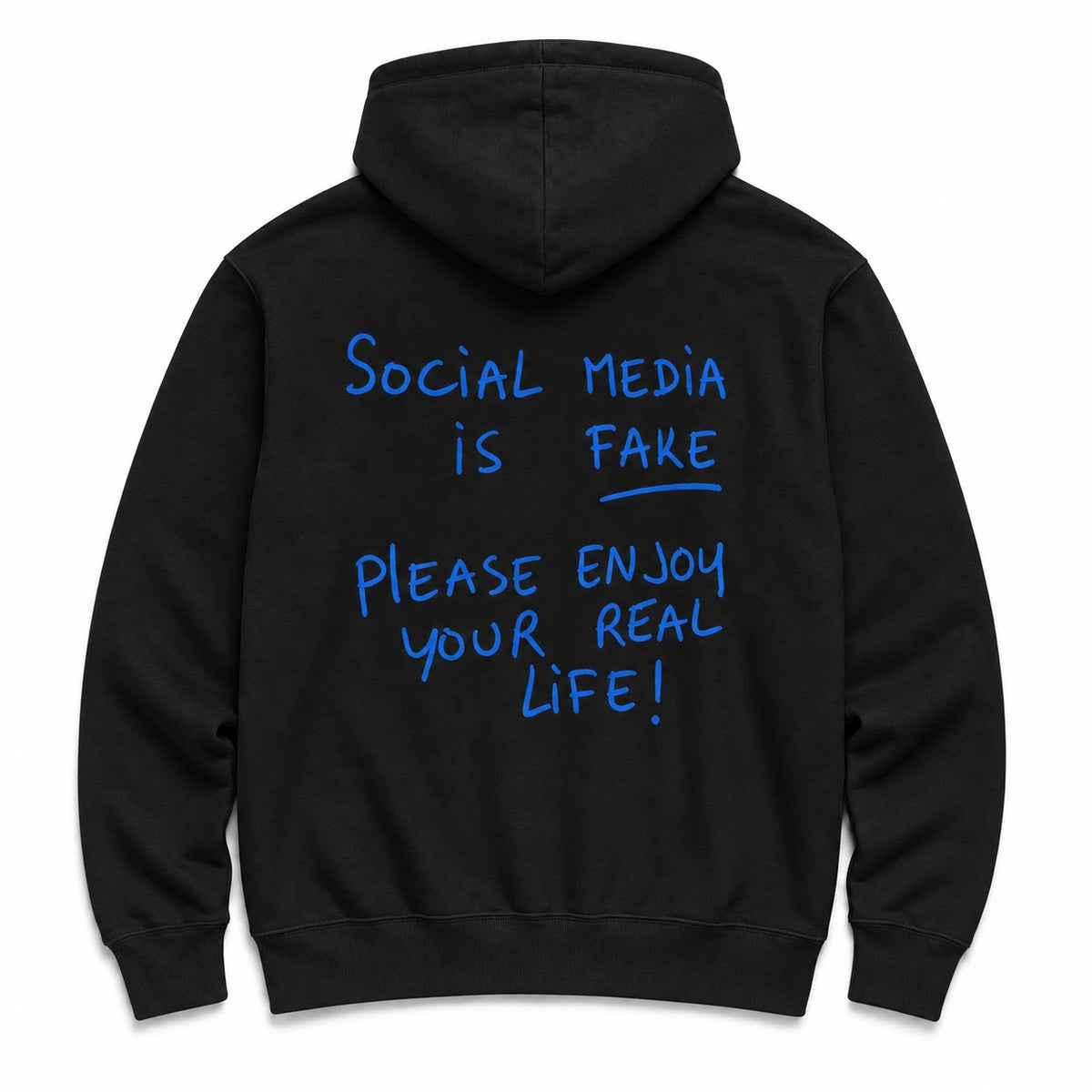 SOCIAL MEDIA IS FAKE - HOODIE — Czarny — tył