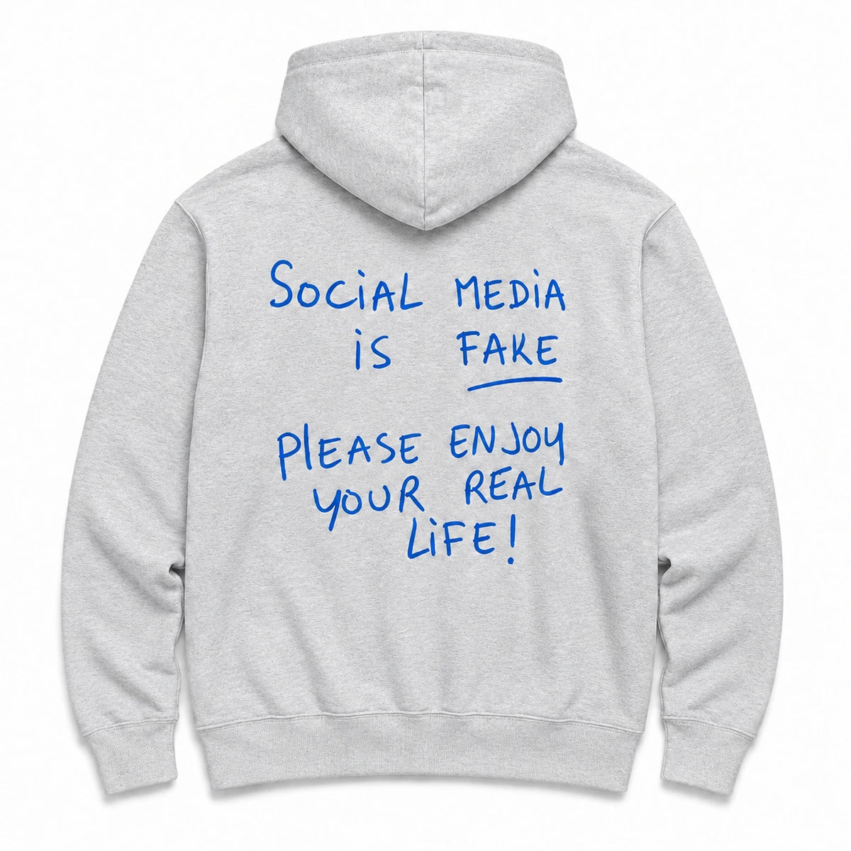 SOCIAL MEDIA IS FAKE - HOODIE — Szary — tył