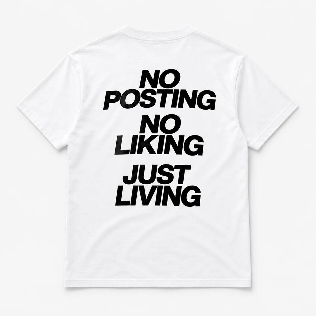No Posting, No Liking, Just Living - TEE — Biały — tył
